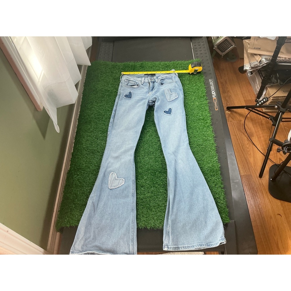 Hollister Low Rise Flare Jeans Light Wash Heart Patchwork Y2K Denim W23R